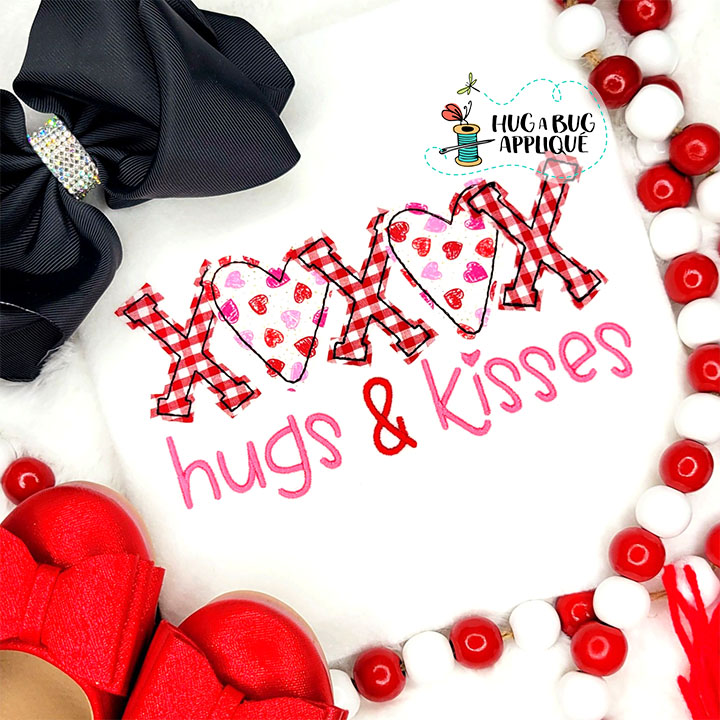 Hugs Kisses Hearts Bean Stitch Applique Design