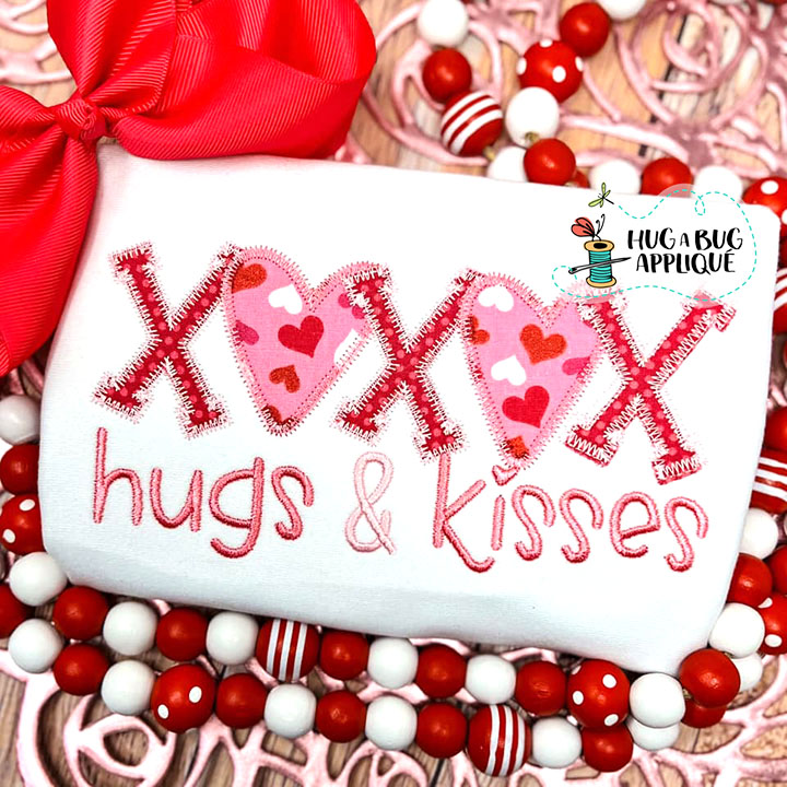 Hugs Kisses Hearts Zig Zag Stitch Applique Design