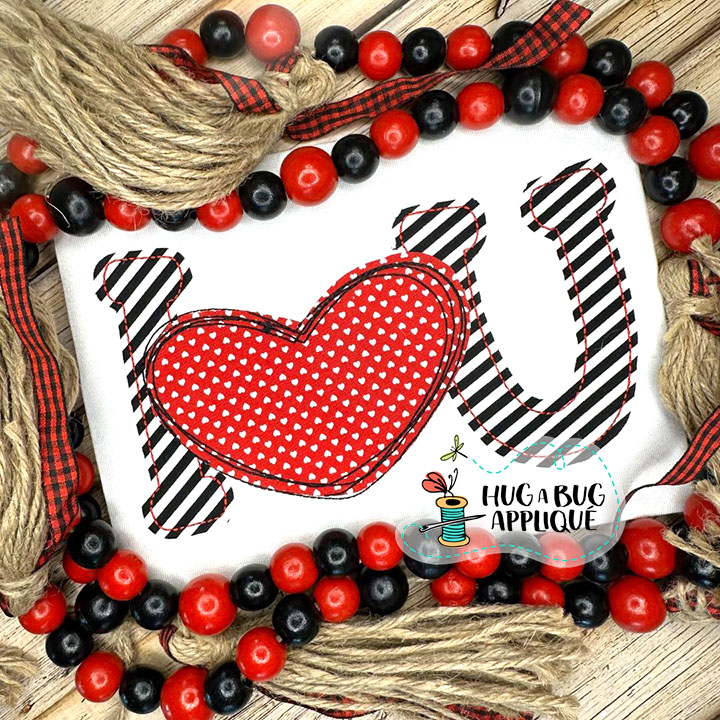 I Love You Heart Bean Stitch Applique Design