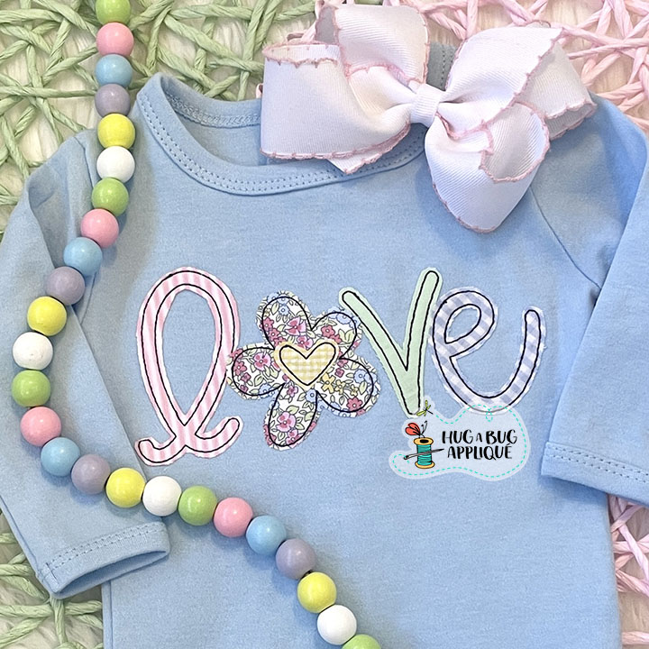 Love Flower Bean Stitch Applique Design