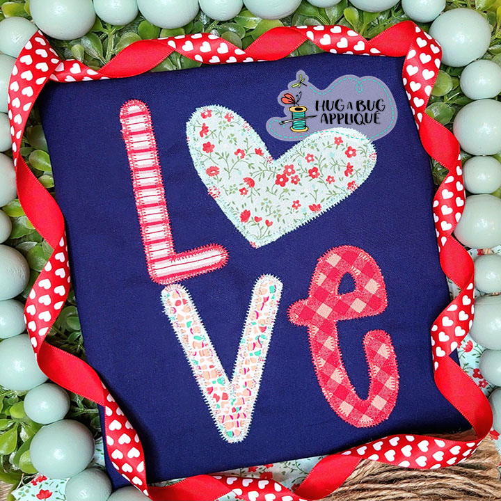 Love Stacked Zig Zag Stitch Applique Design