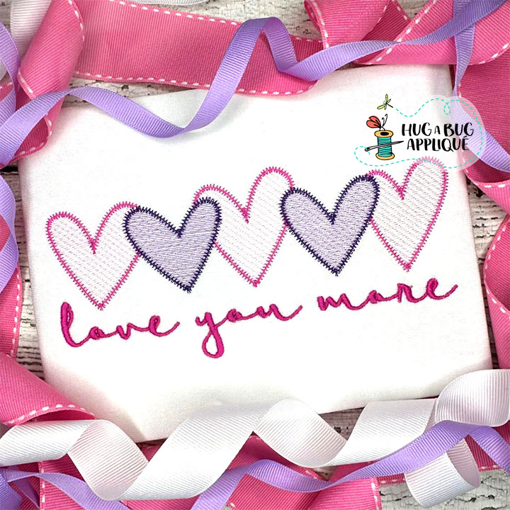 Love You More Hearts Sketch Stitch Embroidery Design