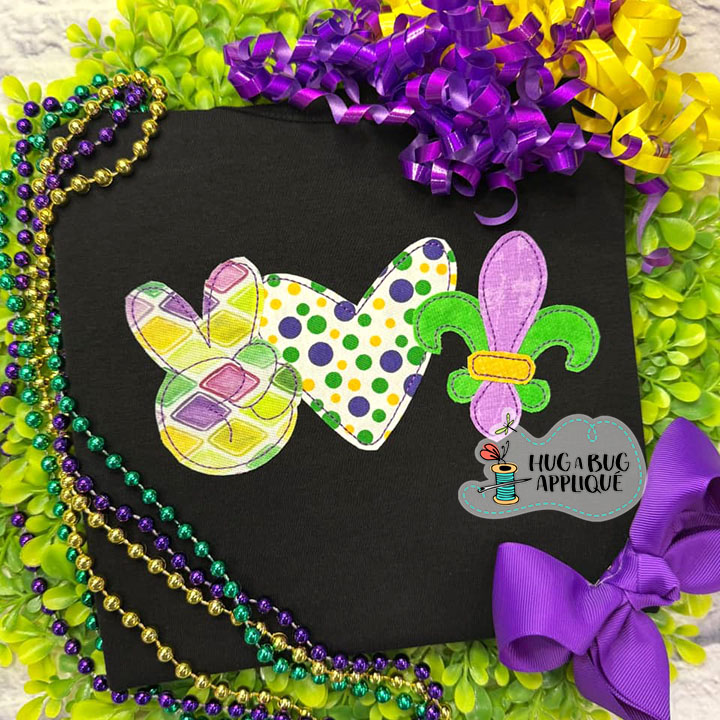 Peace Love Mardi Bean Stitch Applique Design