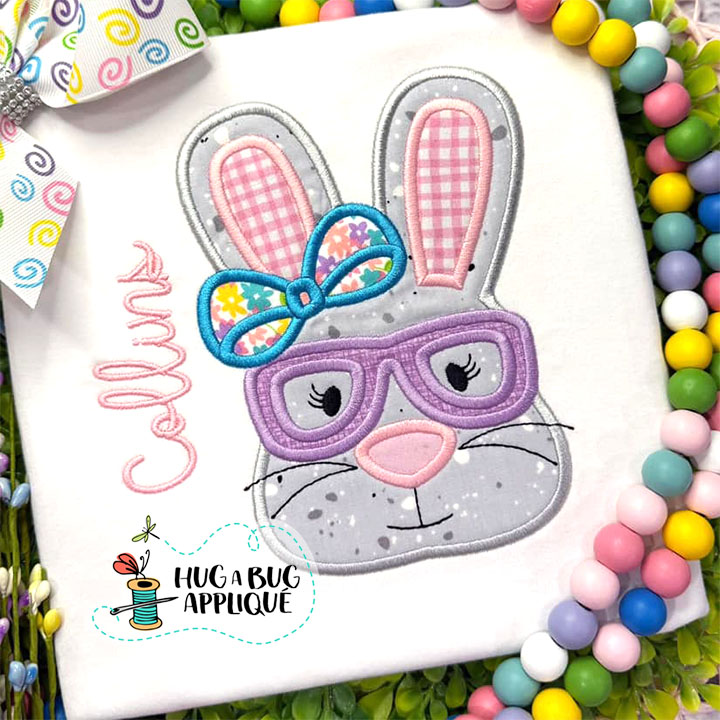 Bunny Bow Glasses Satin Stitch Applique Design