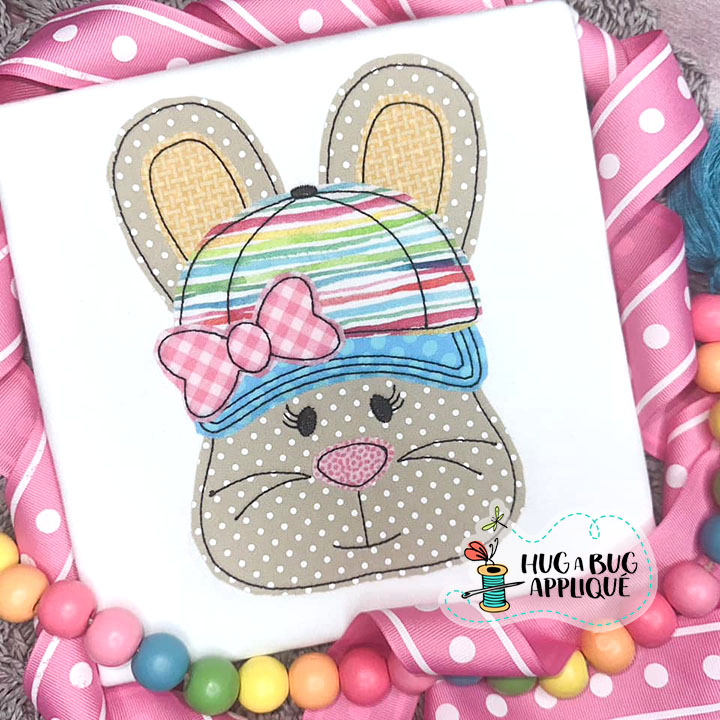 Bunny Cap Bow Bean Stitch Applique Design