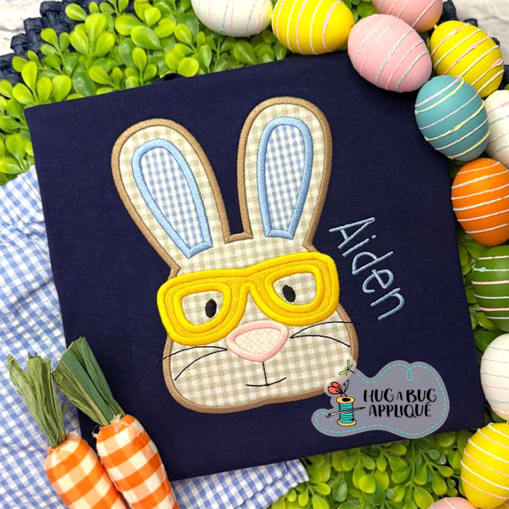 Bunny Glasses Satin Stitch Applique Design