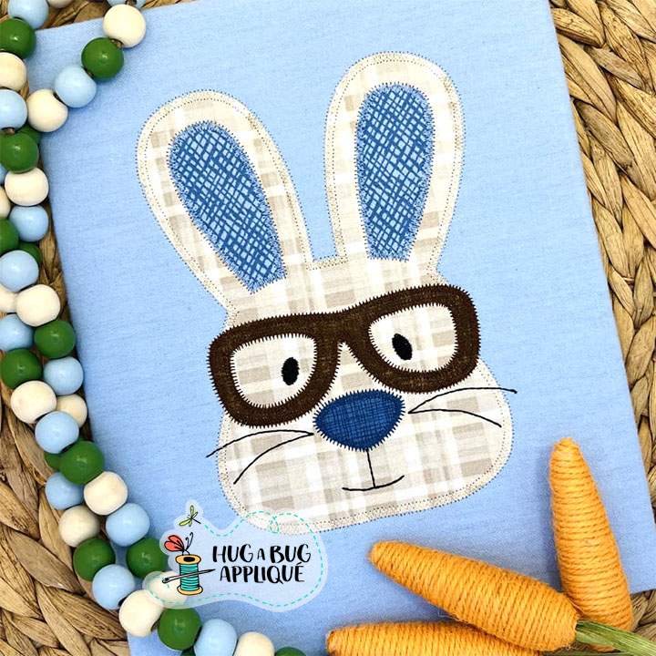 Bunny Glasses Zig Zag Stitch Applique Design