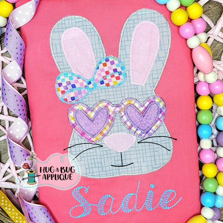 Bunny Heart Glasses Zig Zag Stitch Applique Design