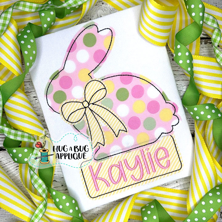 Bunny Silhouette Bow Bean Stitch Applique Design