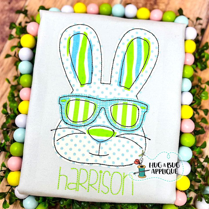 Bunny Sunglasses Bean Stitch Applique Design