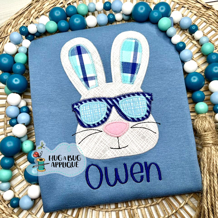 Bunny Sunglasses Zig Zag Stitch Applique Design