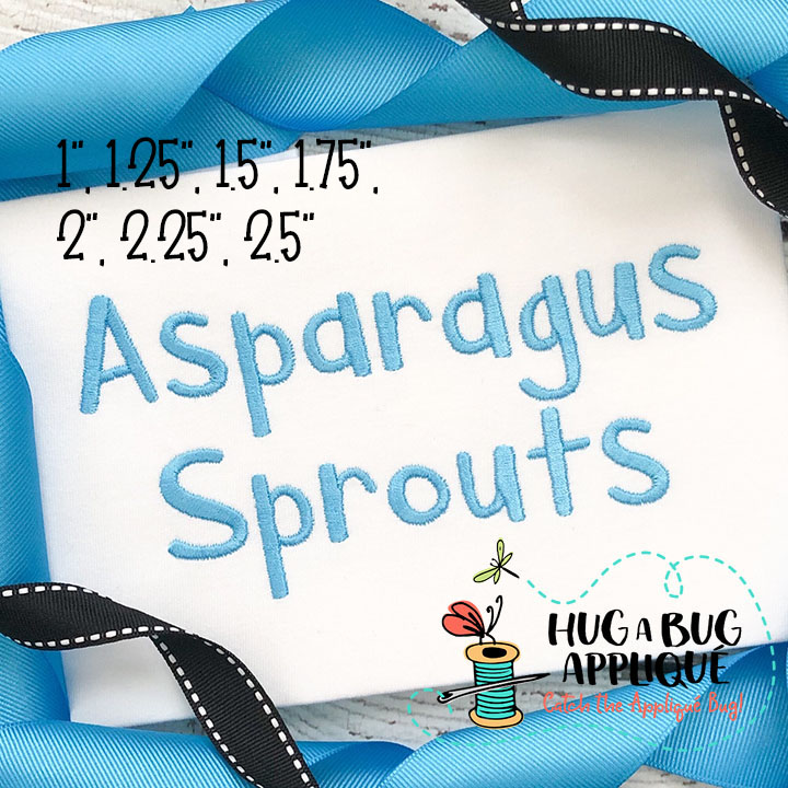 Asparagus Sprouts Satin Stitch Embroidery Font