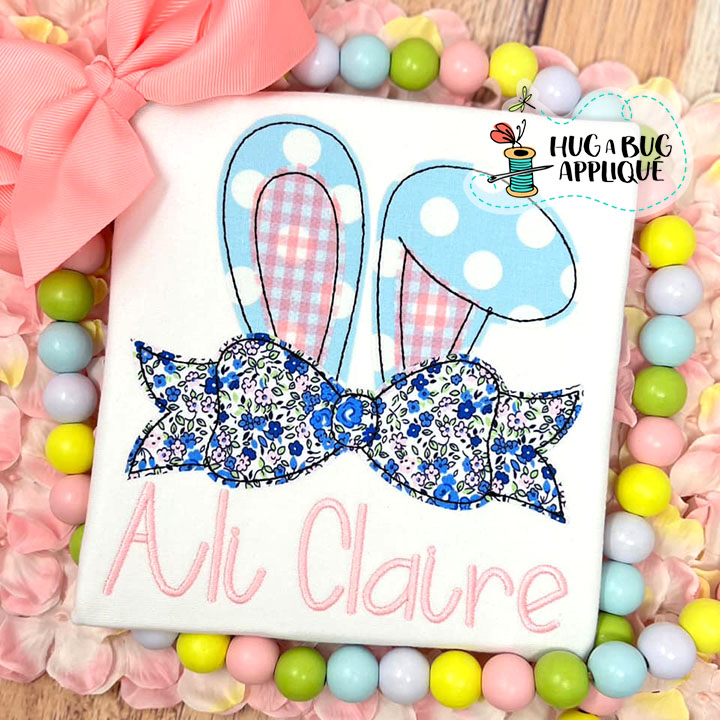 Bunny Ears Bow Bean Stitch Applique Design