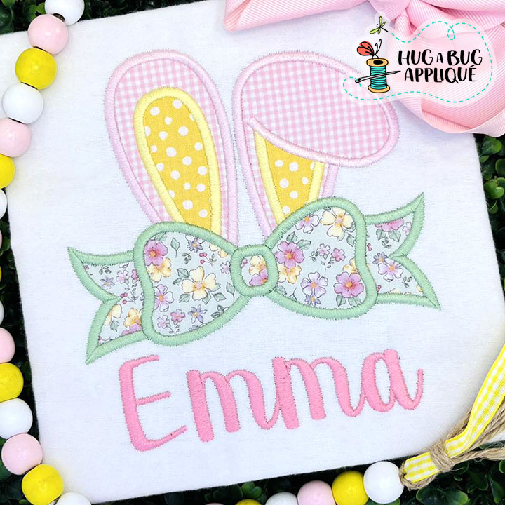 Bunny Ears Bow Satin Stitch Applique Design