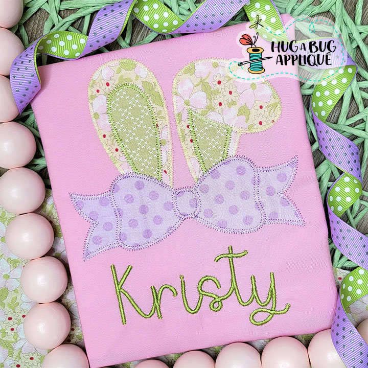 Bunny Ears Bow Zig Zag Stitch Applique Design