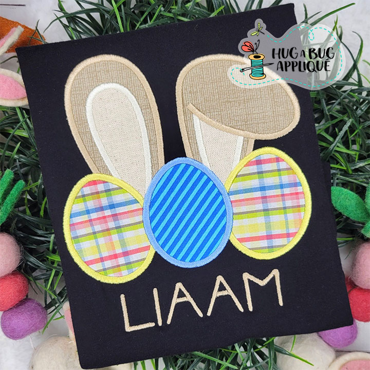 Bunny Ears Eggs Satin Stitch Applique Design