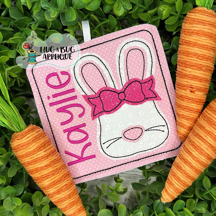 Bunny Face Bow Bean Stitch Tag In the Hoop Applique Design