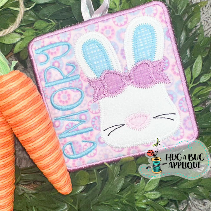 Bunny Face Bow Satin Stitch Tag In the Hoop Applique Design