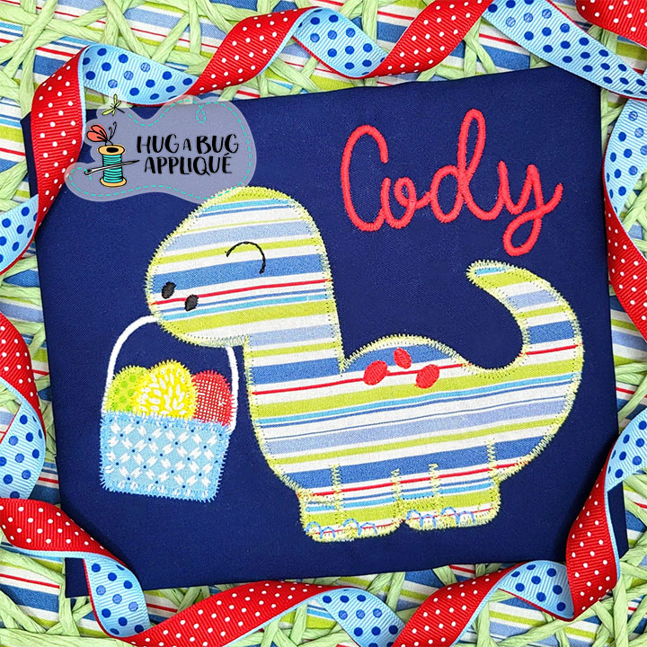 Dino Egg Basket Zig Zag Stitch Applique Design