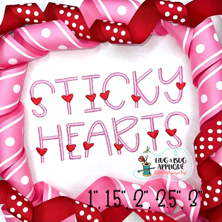 Sticky Hearts Satin Stitch Embroidery Font