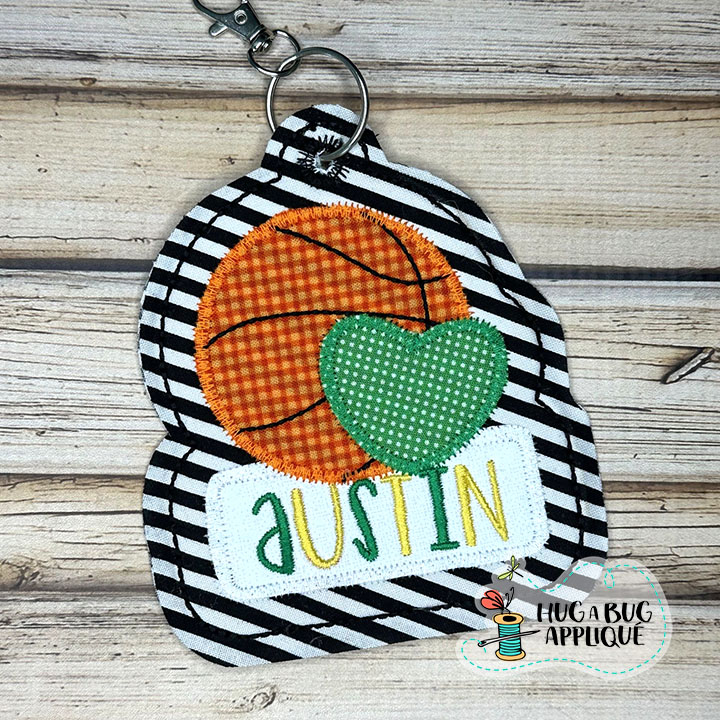 Basketball Heart Bean Stitch Tag In the Hoop Applique Design
