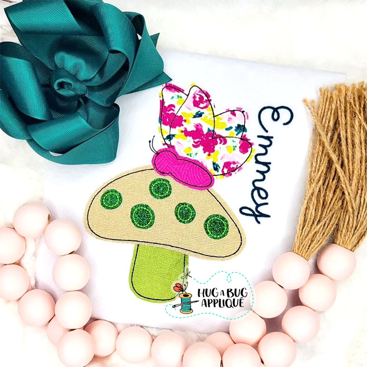Butterfly Mushroom Bean Stitch Applique Design