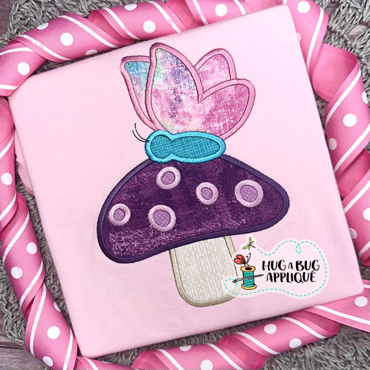 Butterfly Mushroom Satin Stitch Applique Design