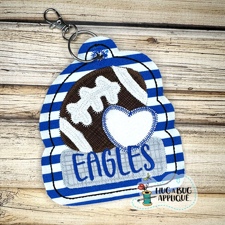 Football Heart Bean Stitch Tag In the Hoop Applique Design