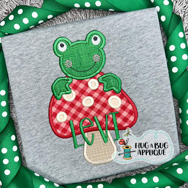 Frog Mushroom Satin Stitch Applique Design