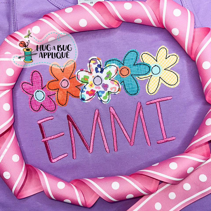 Spring Flowers Bean Stitch Applique Design