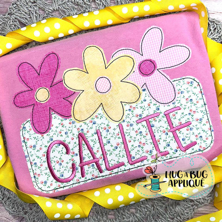 Spring Flowers Box Bean Stitch Applique Design