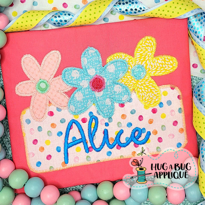 Spring Flowers Box Zig Zag Stitch Applique Design