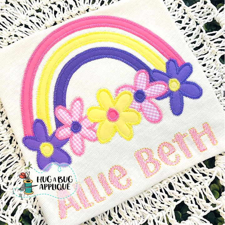 Spring Flowers Rainbow Zig Zag Stitch Applique Design