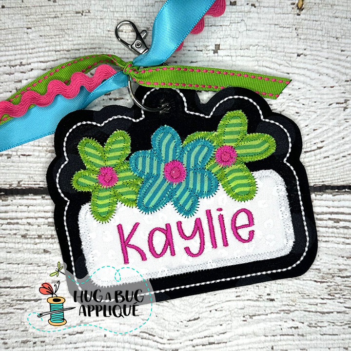 Spring Flowers Bean Stitch Tag In the Hoop Applique Design