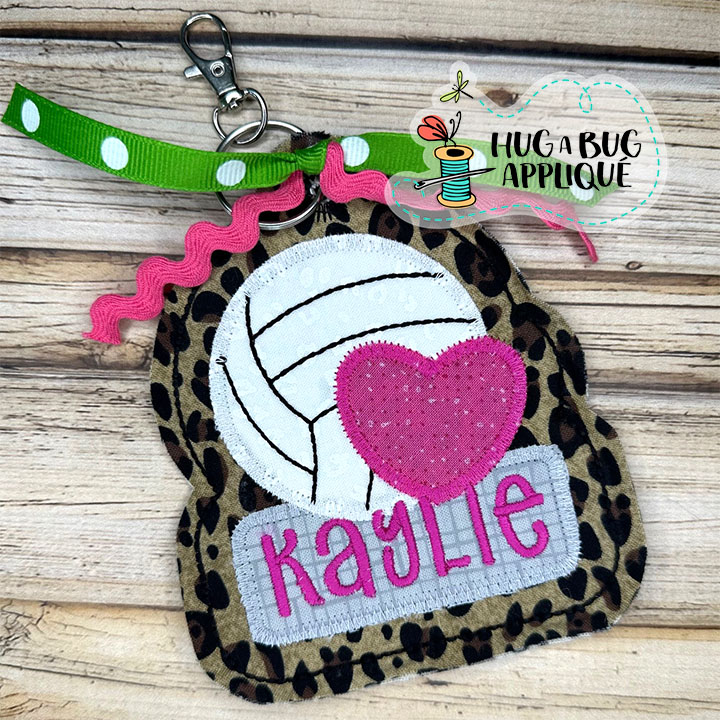 Volleyball Heart Bean Stitch Tag In the Hoop Applique Design