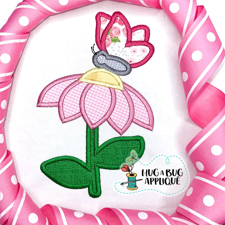 Butterfly Daisy Satin Stitch Applique Design
