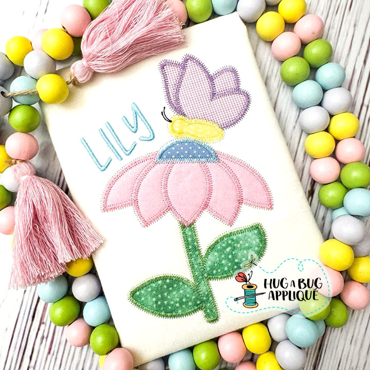 Butterfly Daisy Zig Zag Stitch Applique Design