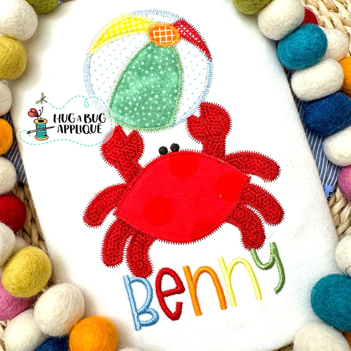 Crab Beach Ball Zig Zag Stitch Applique Design