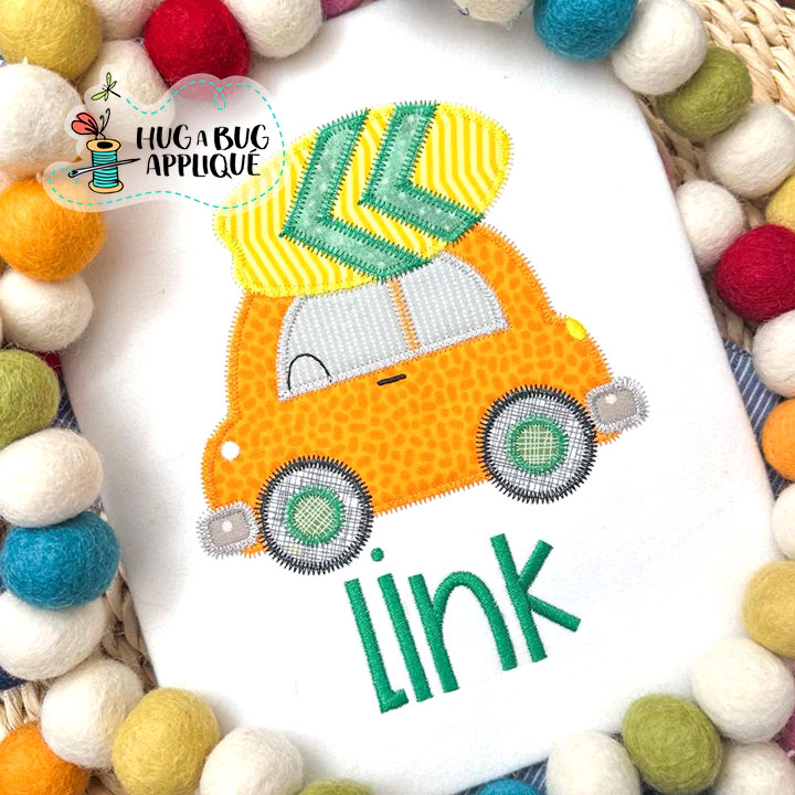 Cute Car Surfboard Zig Zag Stitch Applique Design