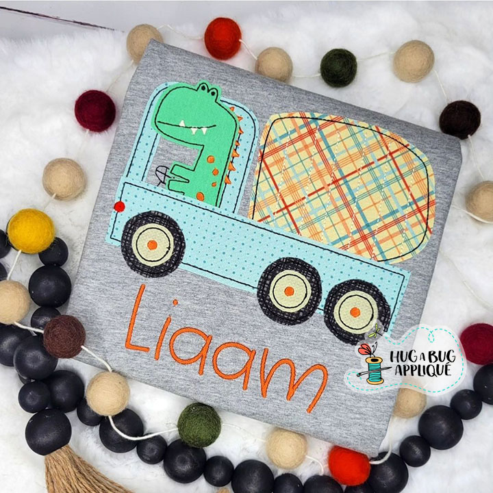 Dino Cement Truck Bean Stitch Applique Design