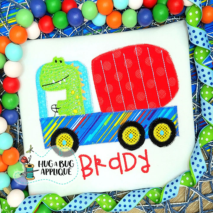Dino Cement Truck Zig Zag Stitch Applique Design