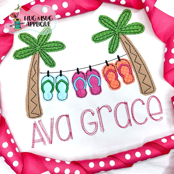 Palms Flip Flops Bean Stitch Applique Design