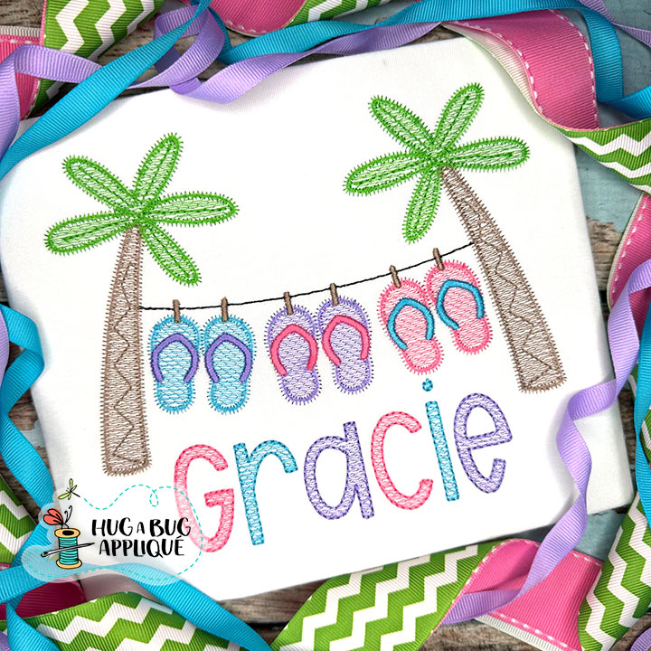 Palms Flip Flops Sketch Stitch Embroidery Design