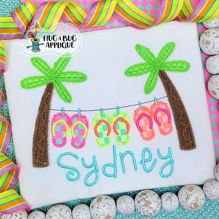 Palms Flip Flops Zig Zag Stitch Applique Design