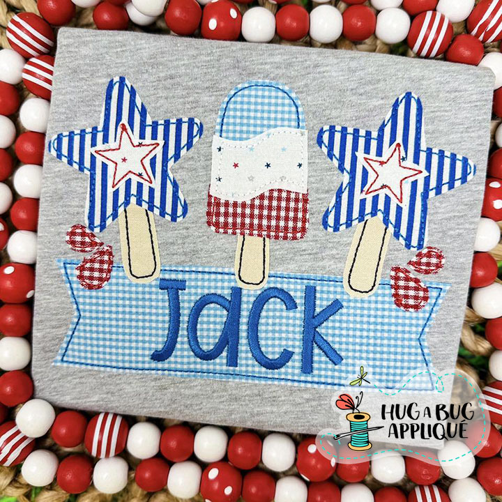 Patriotic Popsicles Bean Stitch Applique Design