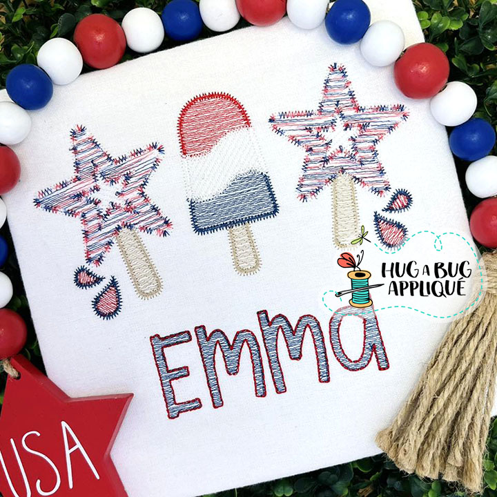 Patriotic Popsicles Sketch Stitch Embroidery Design