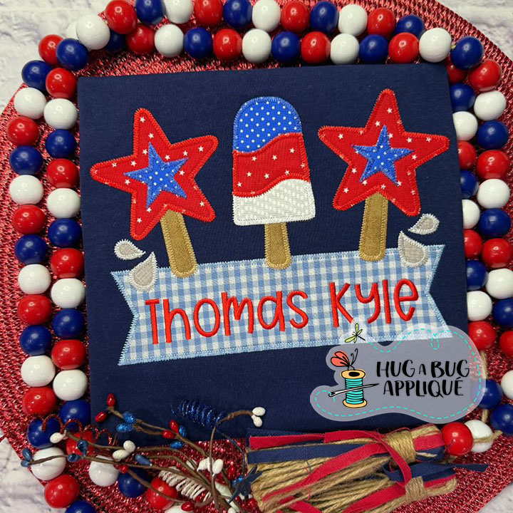 Patriotic Popsicles Zig Zag Stitch Applique Design
