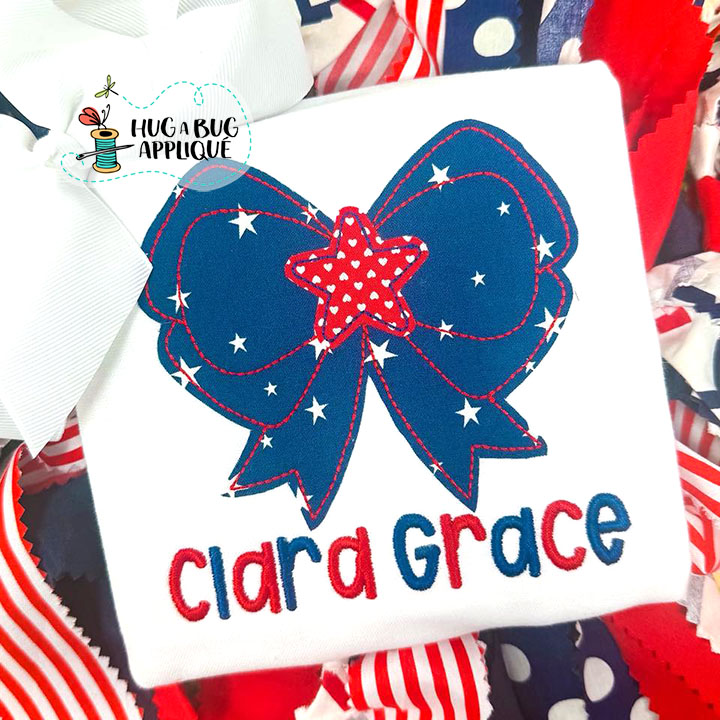 Square Bow Star Bean Stitch Applique Design