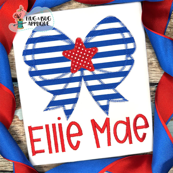Square Bow Star Zig Zag Stitch Applique Design