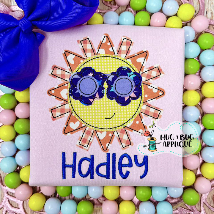 Sun Flower Glasses Bean Stitch Applique Design